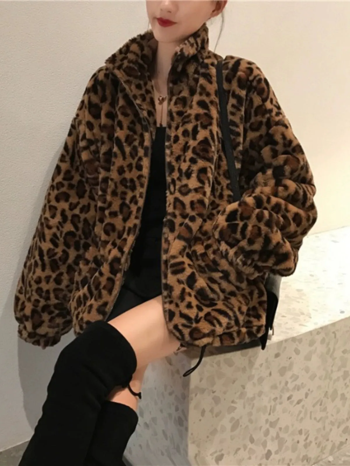 Leopard print fur coat women's autumn and winter Korean version of loose foreign plush warm coat this year popular lambswool padded jacket