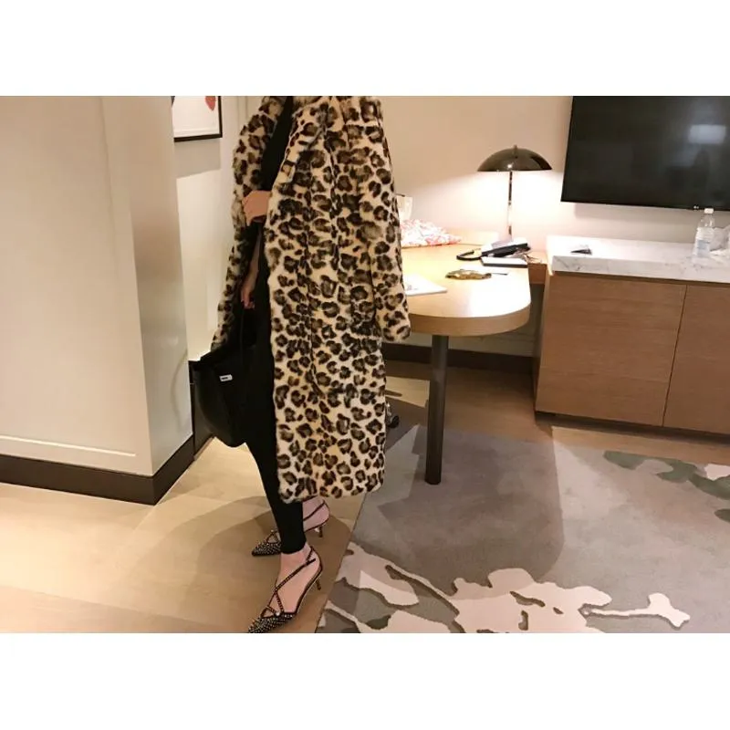 Leopard Print Loose Fit Faux Fur Coat