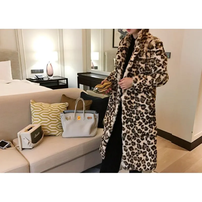 Leopard Print Loose Fit Faux Fur Coat