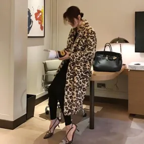 Leopard Print Loose Fit Faux Fur Coat