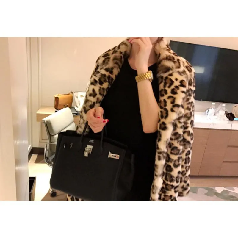 Leopard Print Loose Fit Faux Fur Coat