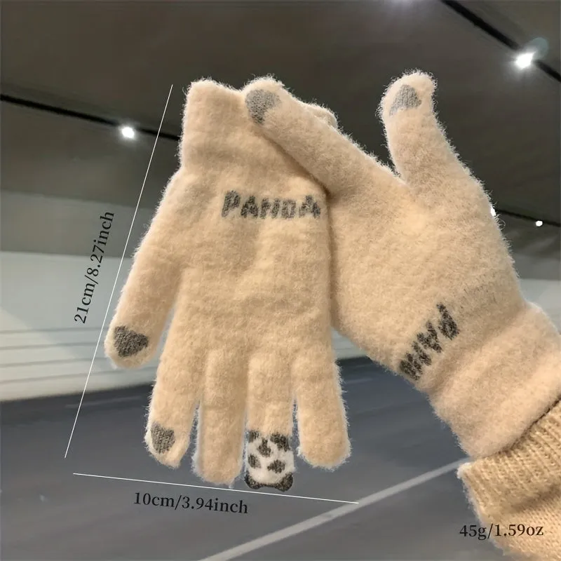 Lesser Panda Cute Plush Gloves Winter Thickened Warm Stretch Knitted Gloves Outdoor Windproof Touch Screen Gloves For Men And Women