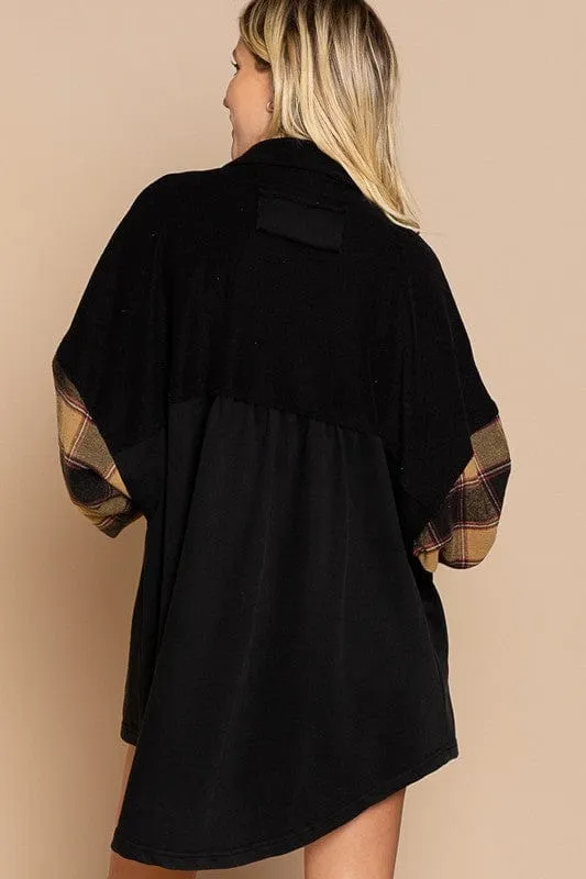 Long Sleeve With Plaid Detail Sleeve Shacket *Onine Only*