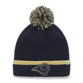 Los Angeles Rams 47 Brand Navy Gold Baraka Knit Cuffed Poofball Beanie Hat Cap