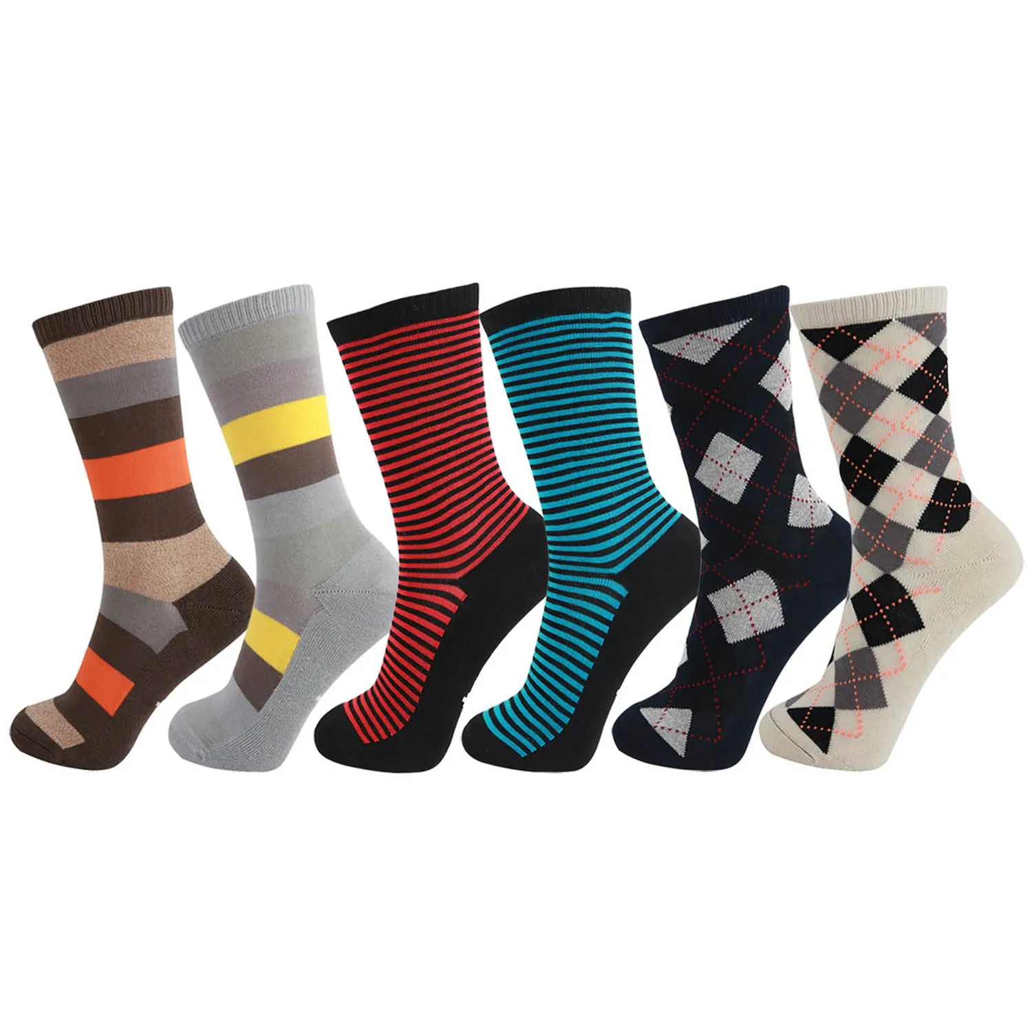 MD 6 Pairs Bamboo Moisture Wicking Argyle Strip Dress Socks