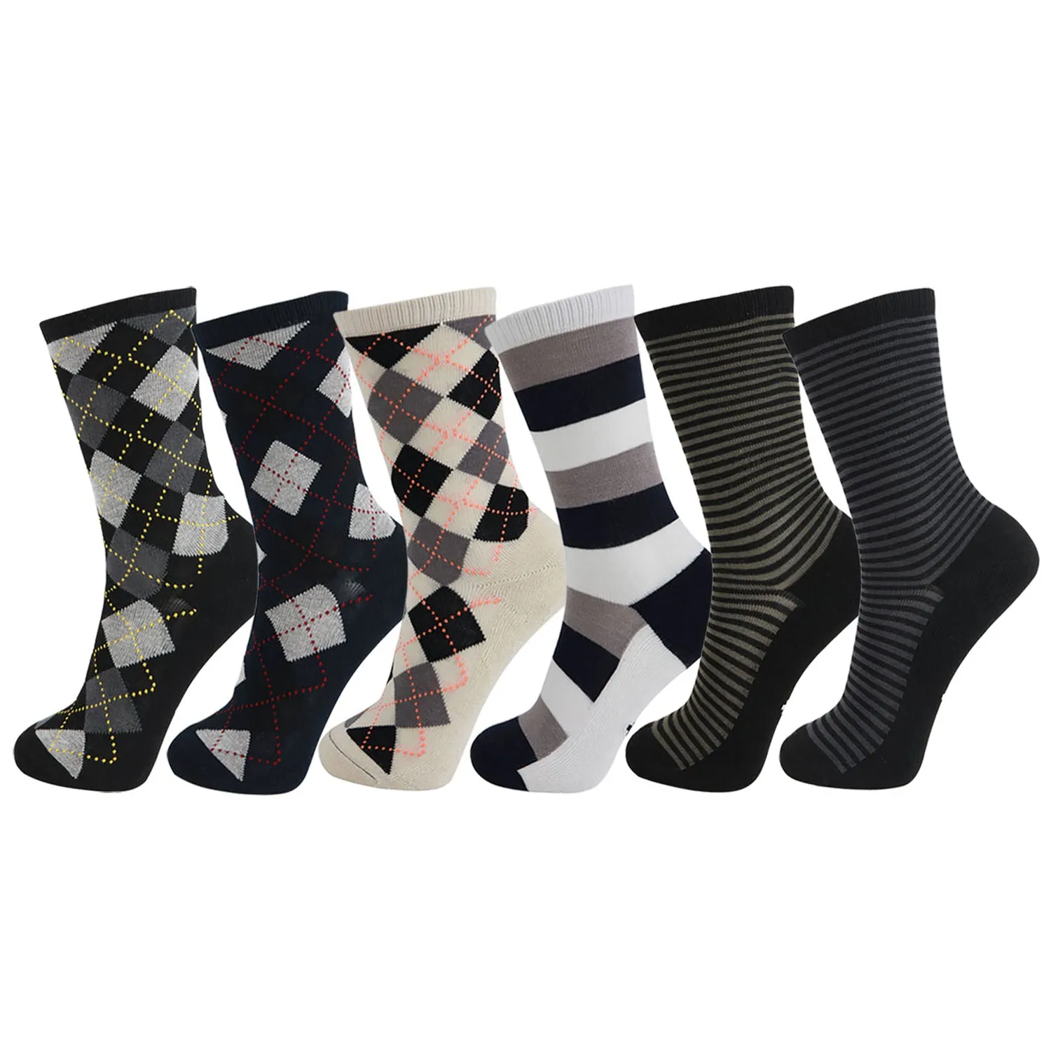 MD 6 Pairs Bamboo Moisture Wicking Argyle Strip Dress Socks