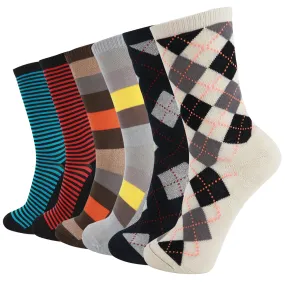 MD 6 Pairs Bamboo Moisture Wicking Argyle Strip Dress Socks