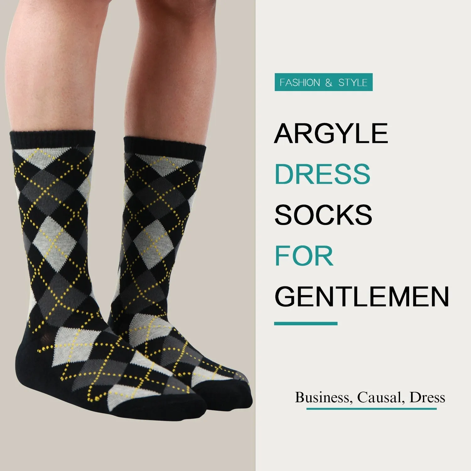 MD Mens Argyle Bamboo Cushioned Crew Dress Socks Moisture Wicking