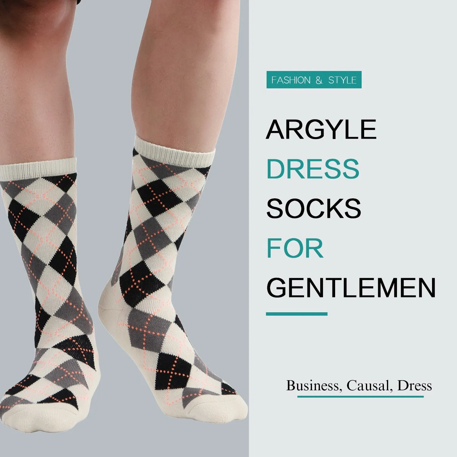 MD Mens Argyle Bamboo Cushioned Crew Dress Socks Moisture Wicking