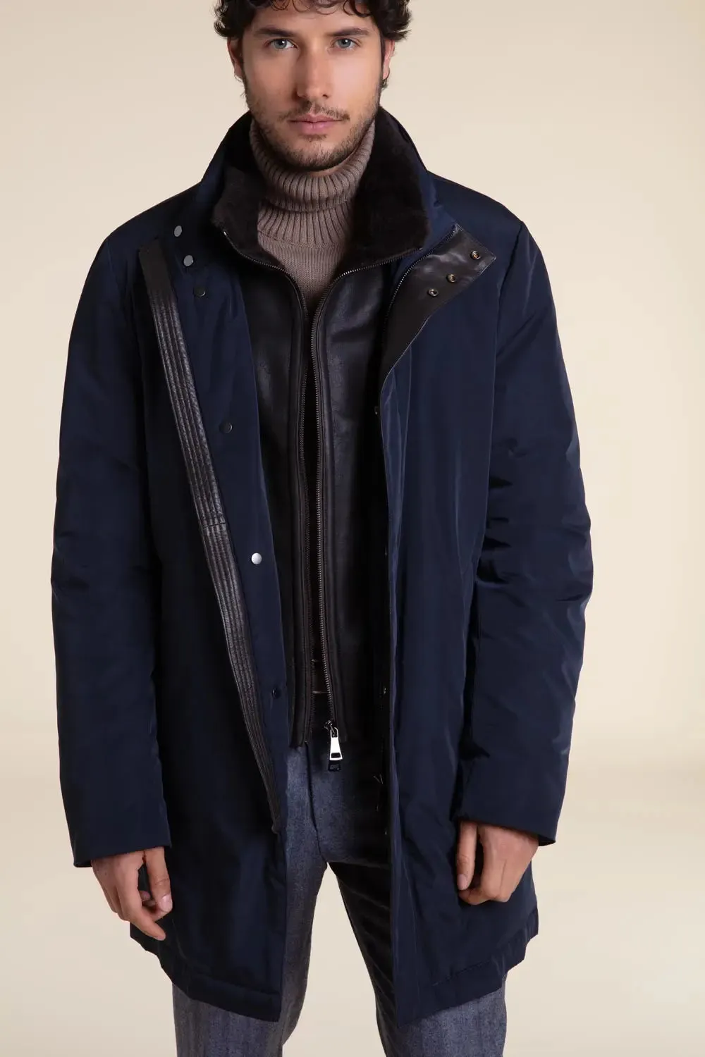 Mens blue winter coat with fur