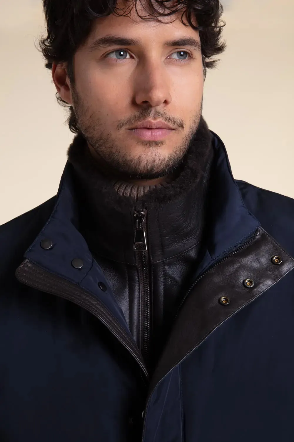 Mens blue winter coat with fur