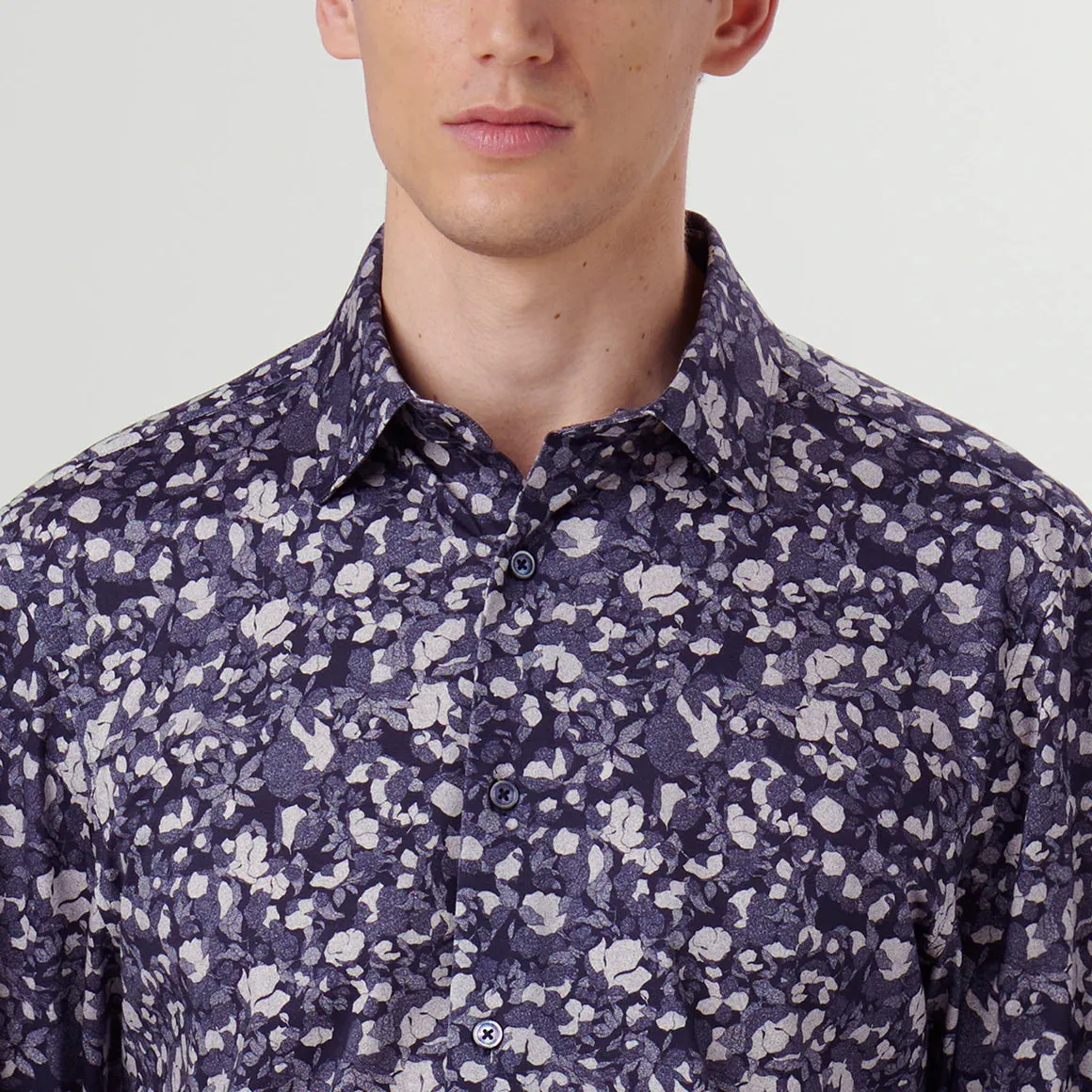 Men's Bugatchi | James Abstract Floral OoohCotton Shirt | Navy