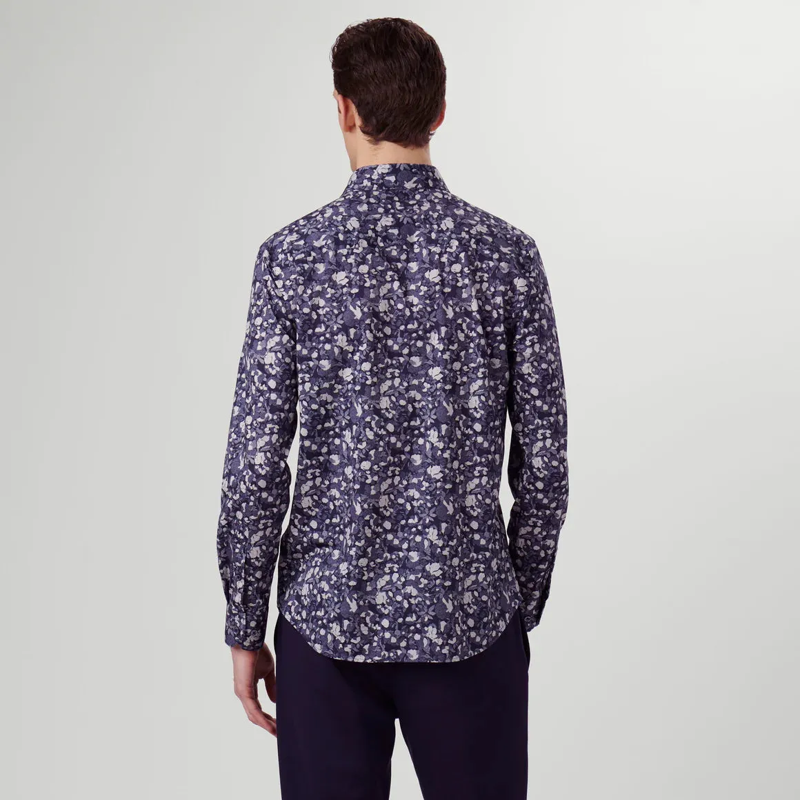 Men's Bugatchi | James Abstract Floral OoohCotton Shirt | Navy