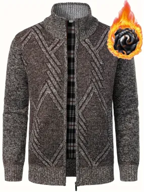 Men's Full Zip Up Casual Cardigan, Thermal Regular Fit Knit Sweater