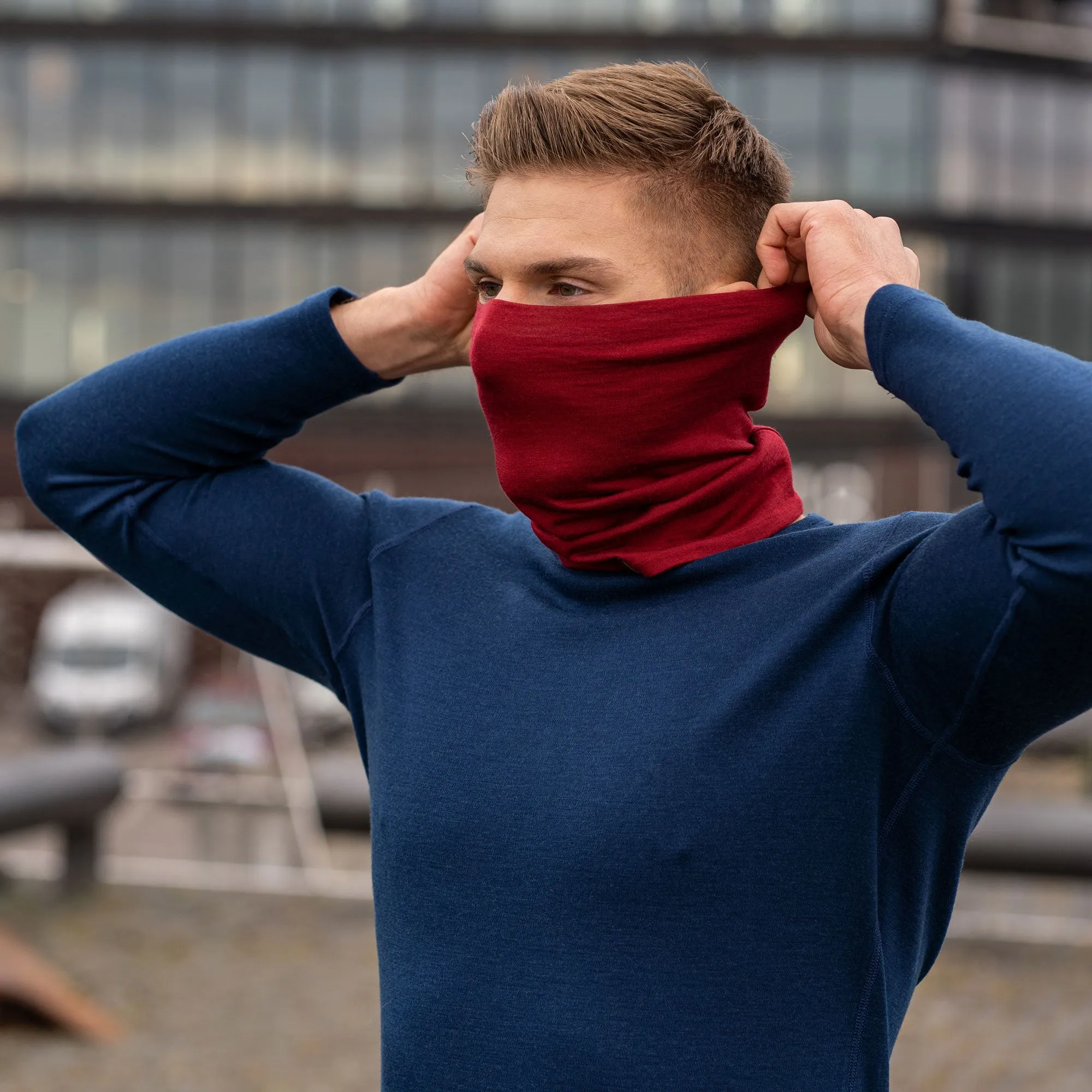 Men's Merino Neck Gaiter Royal Cherry / Red