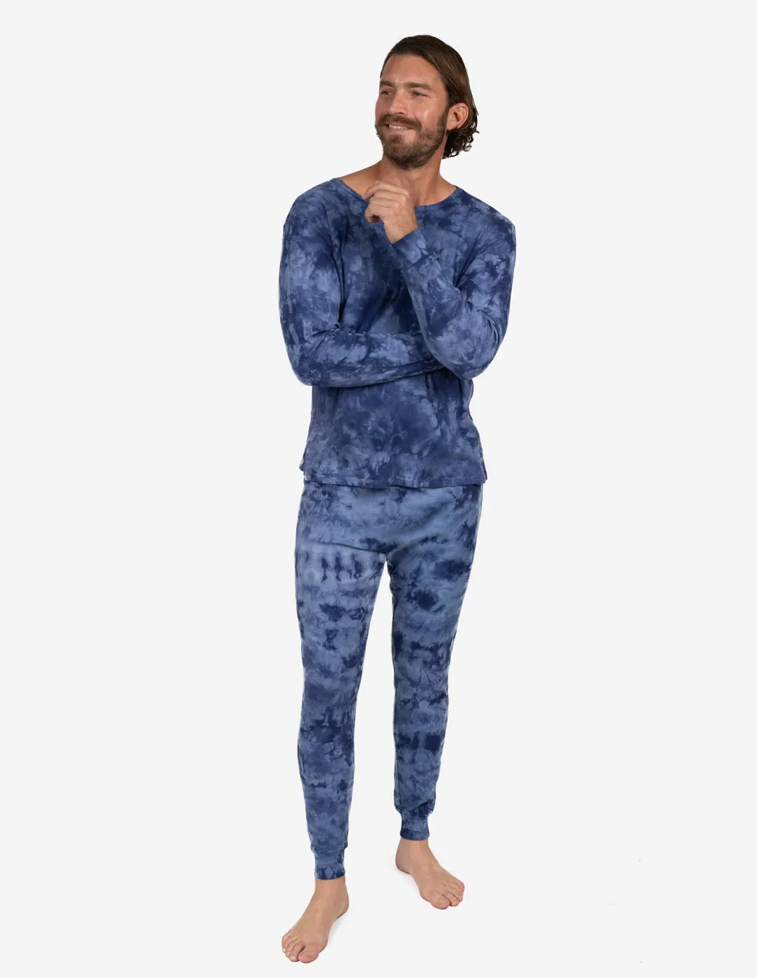 Mens Navy Mix Tie Dye Cotton Pajamas