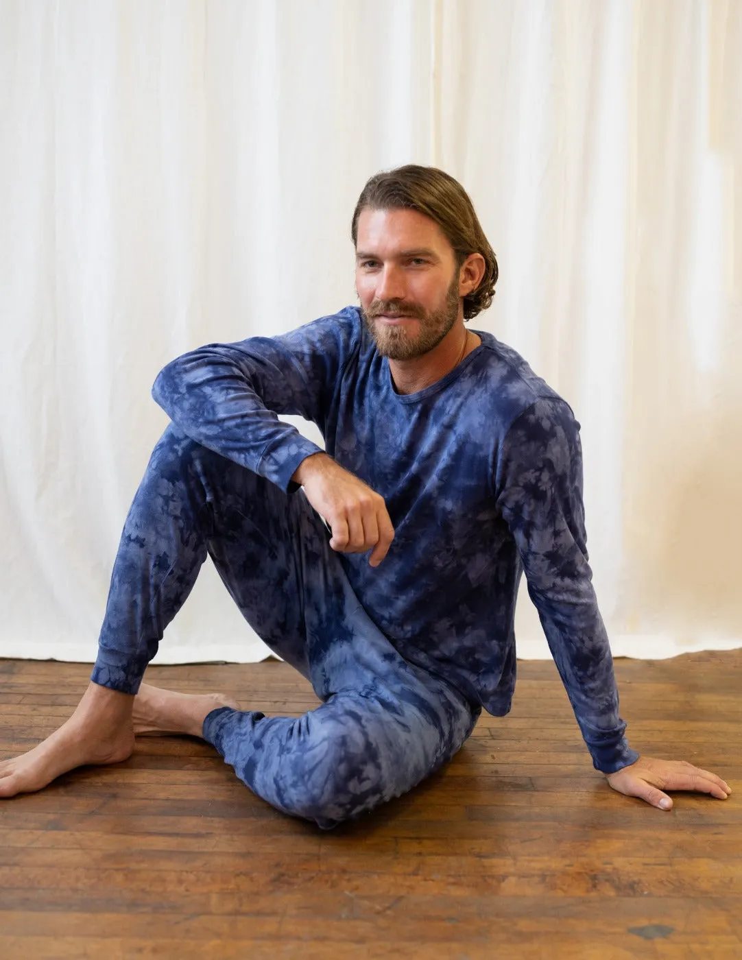 Mens Navy Mix Tie Dye Cotton Pajamas