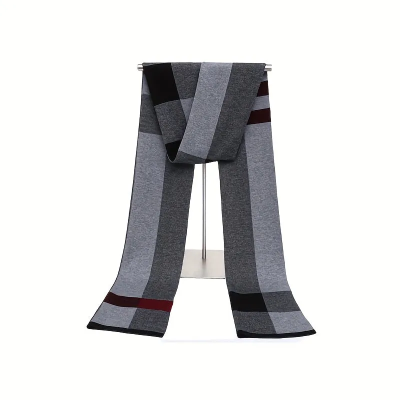 Men's Plaid Print Business Faux Cashmere Thermal Scarf Casual, Versatile, Elongated, Simple Scarf