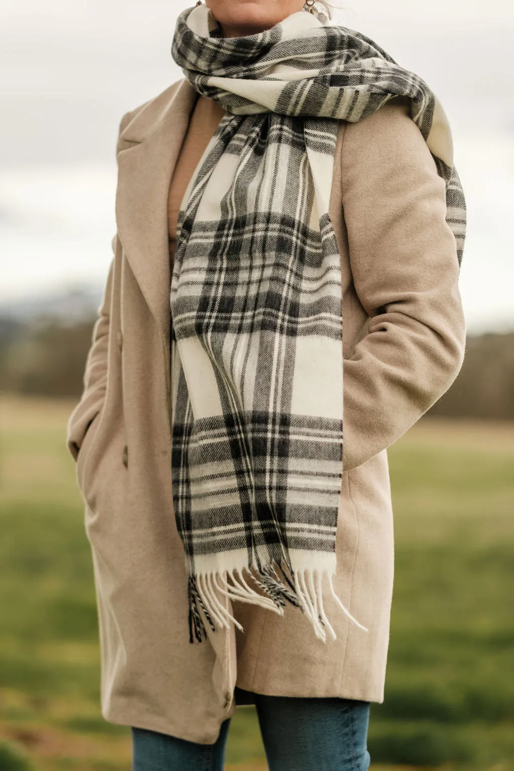 Merino Wool Oversize Tartan Scarf | Dress Grey Stewart