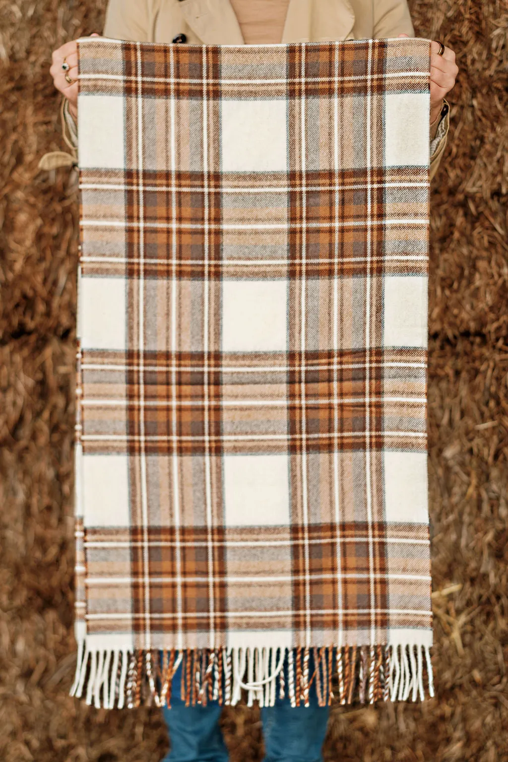 Merino Wool Oversize Tartan Scarf | Natural Dress Stewart