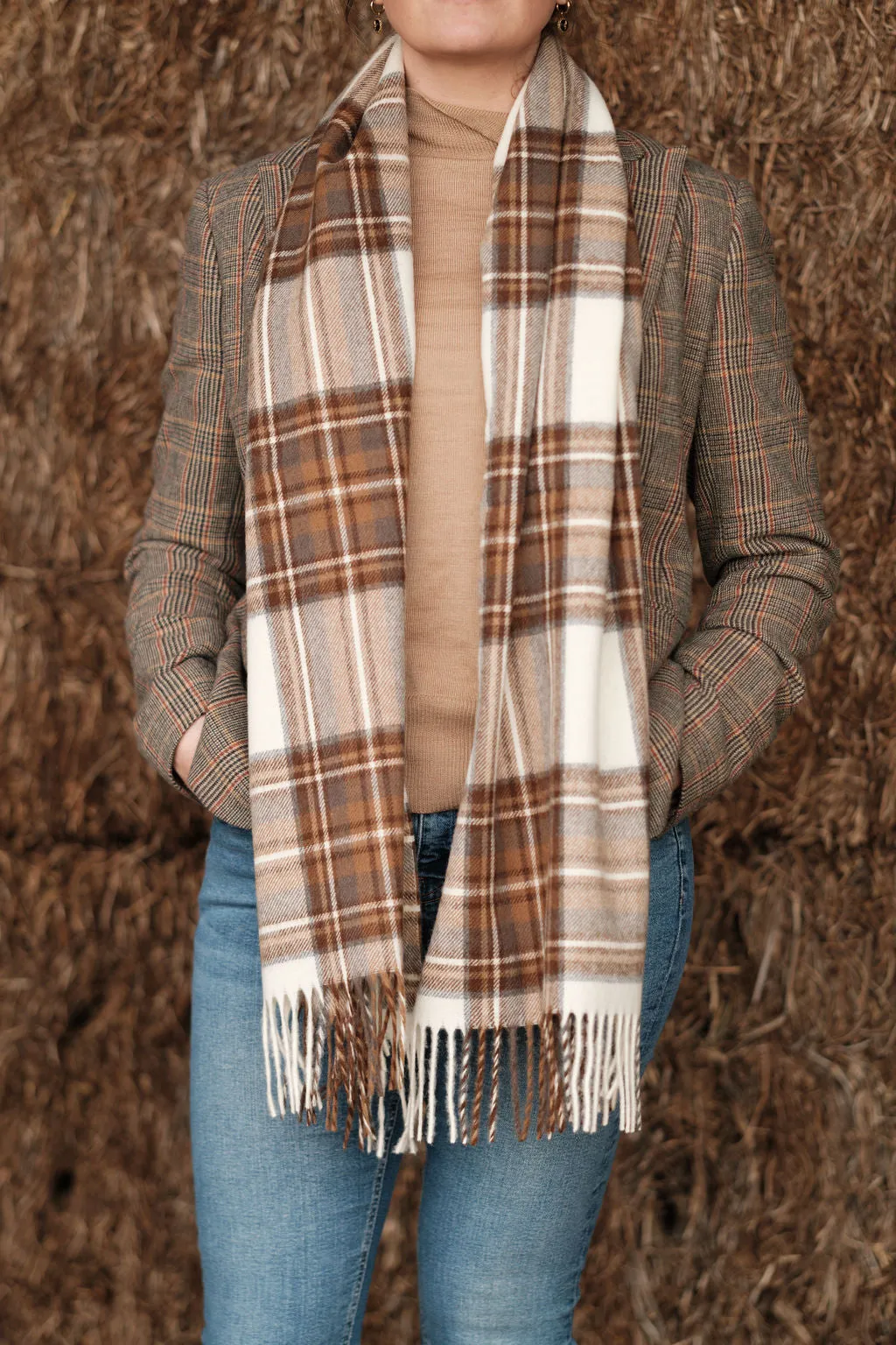 Merino Wool Oversize Tartan Scarf | Natural Dress Stewart