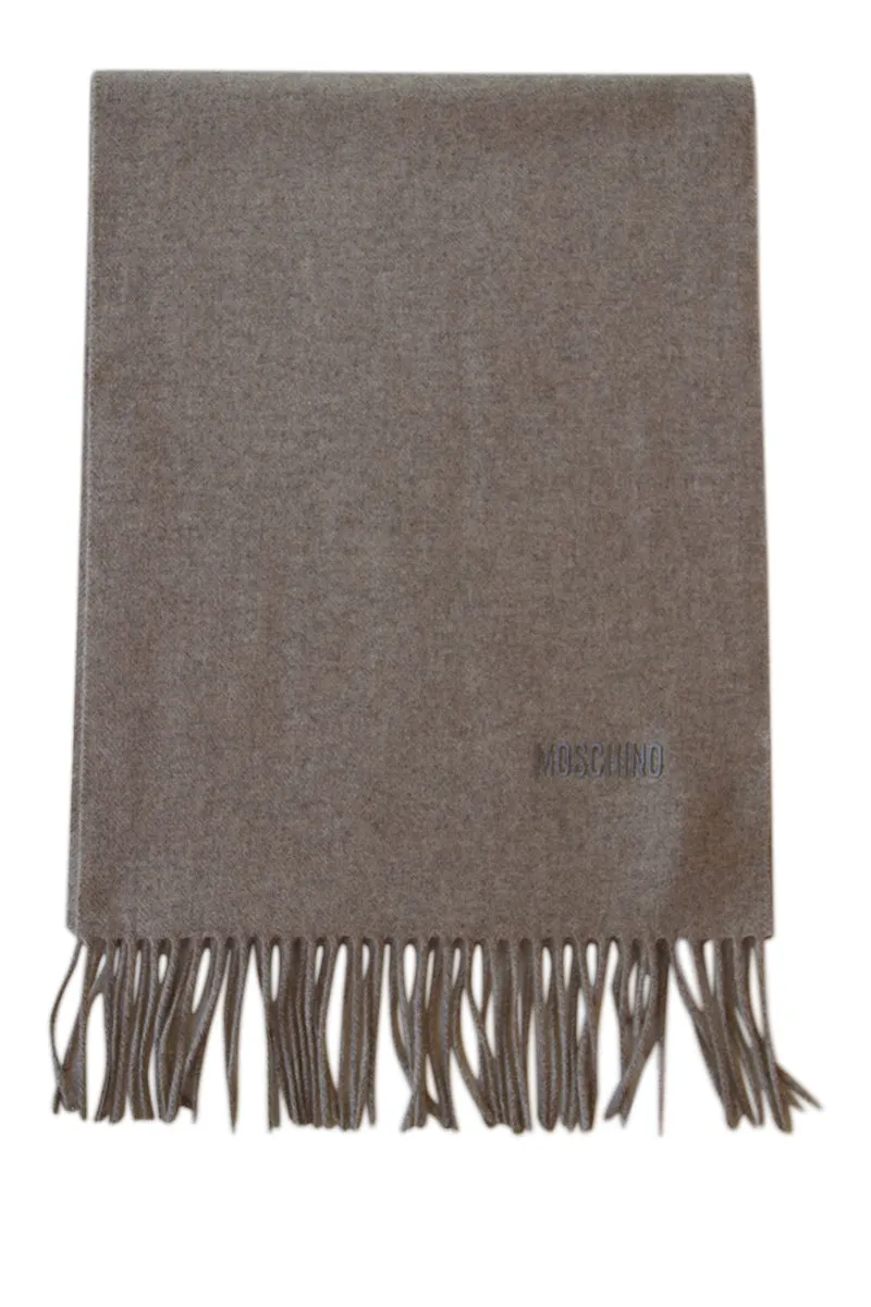 Merino wool scarf in beige melange from Moschino