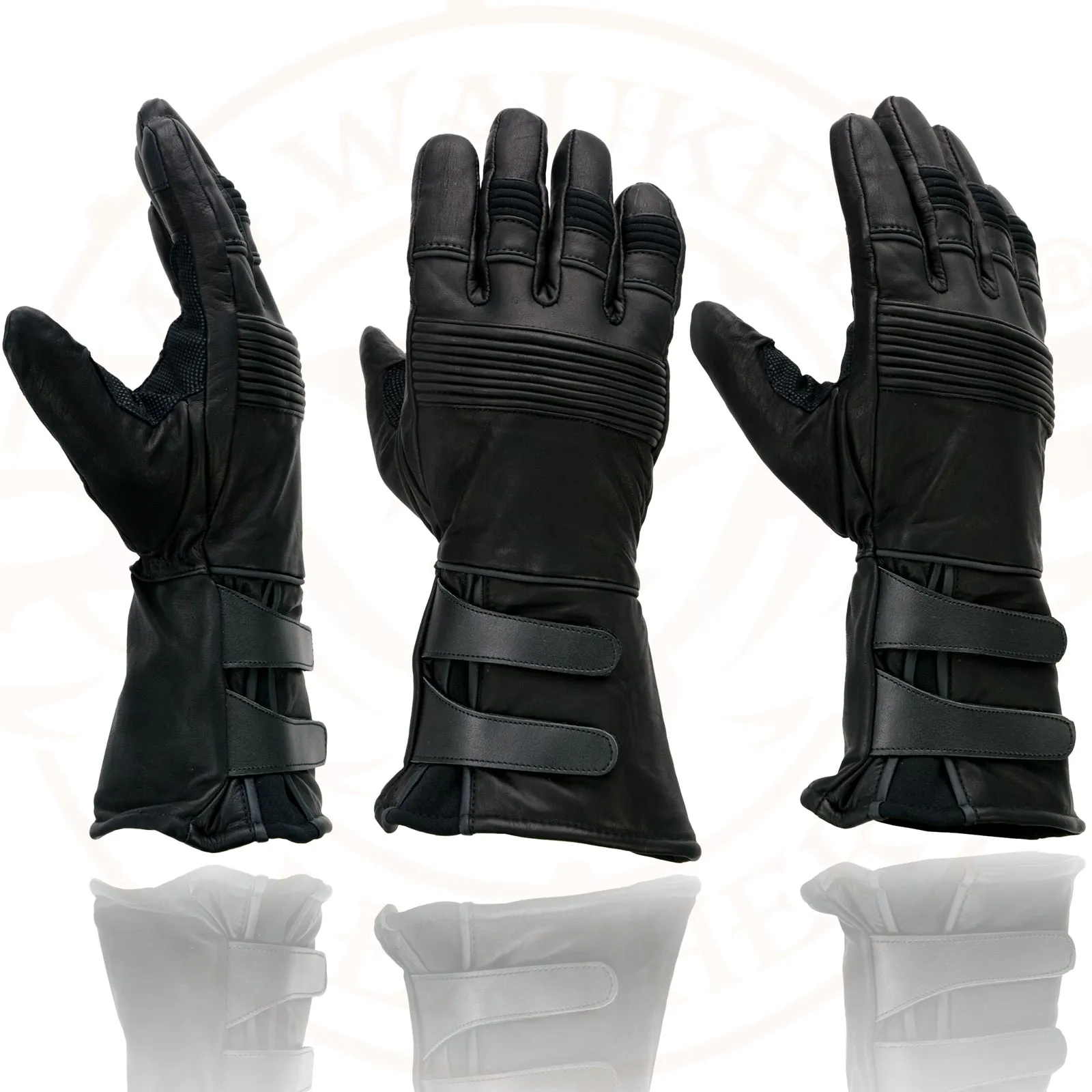 Milwaukee Leather MG7550 Men's Black Cowhide Leather Gauntlet Motorcycle Hand Gloves w/ X-Long Cuff i-Touch Screen Waterproof