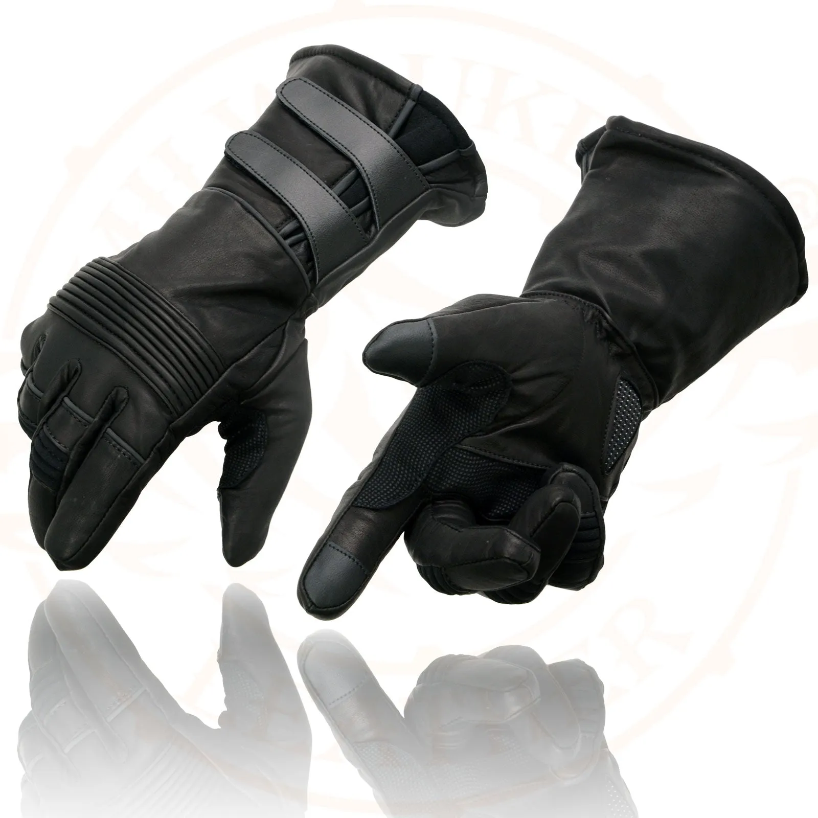 Milwaukee Leather MG7550 Men's Black Cowhide Leather Gauntlet Motorcycle Hand Gloves w/ X-Long Cuff i-Touch Screen Waterproof