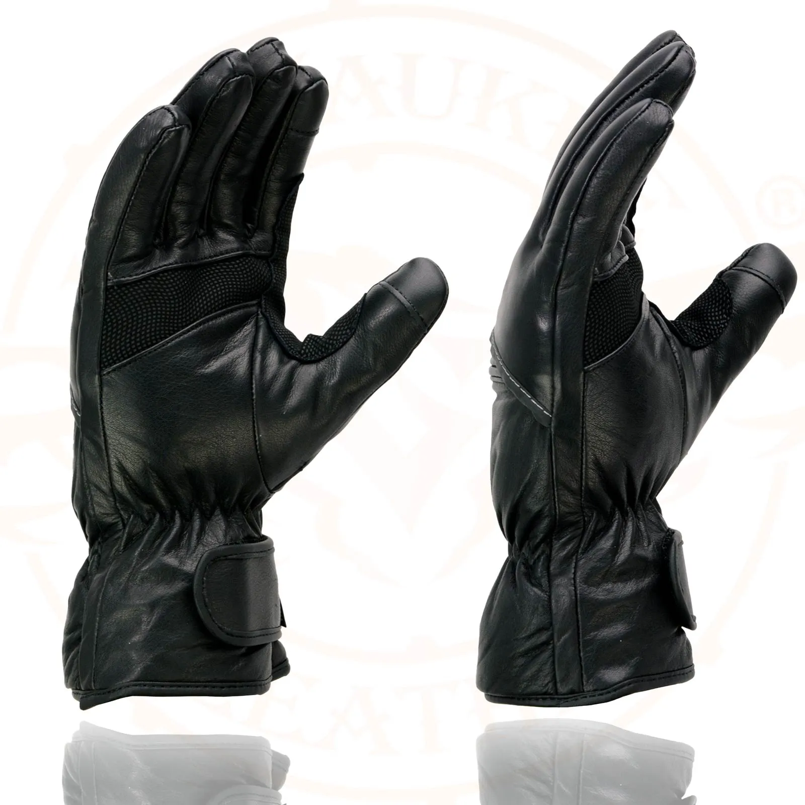 Milwaukee Leather MG7551 Men's Black Cowhide Leather Gauntlet Motorcycle Hand Gloves W/ i-Touch Screen and Waterproof