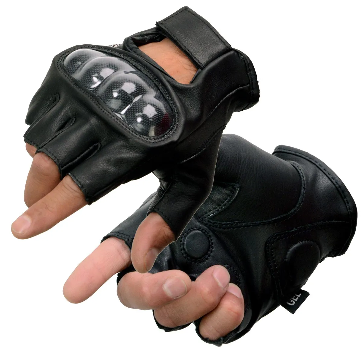 Milwaukee Leather MG7555 Men's Black Leather Gel Padded Fingerless Motorcycle Gloves w/ Knuckle Protection