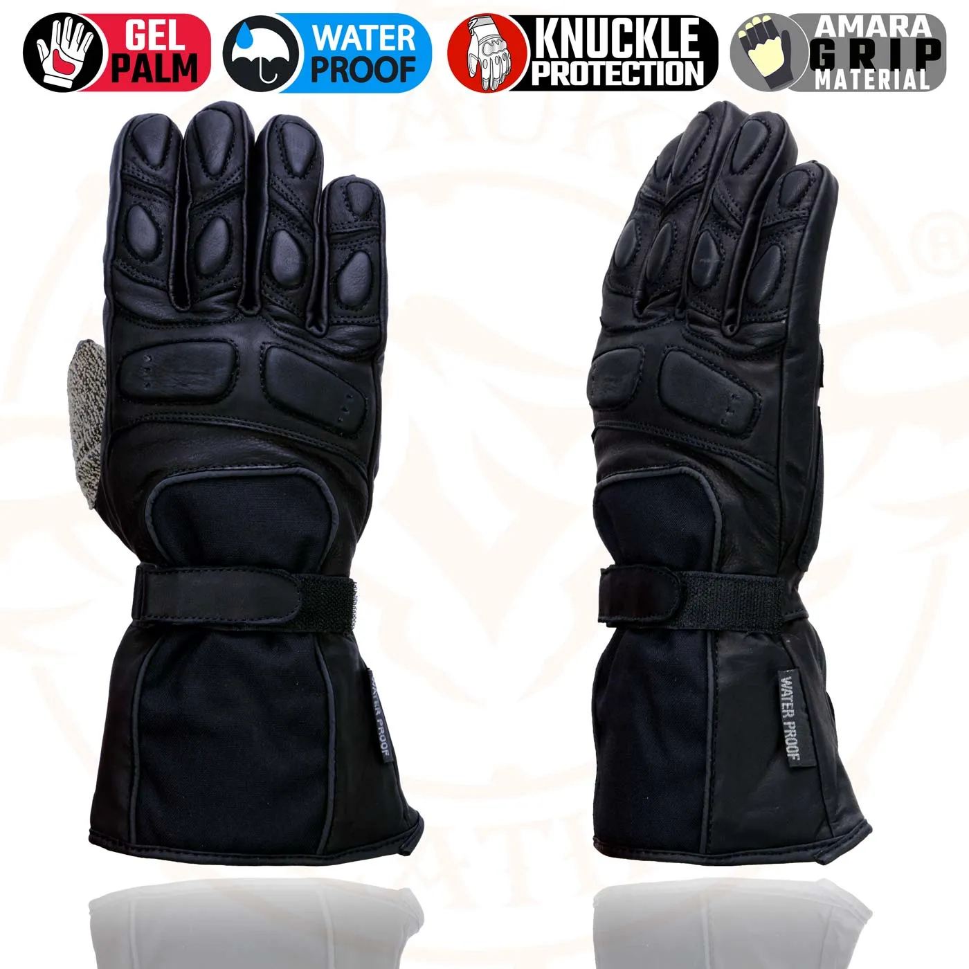 Milwaukee Leather SH814 Men's Black Leather Waterproof Gauntlet Motorcycle Gloves w/ Textile and Leather