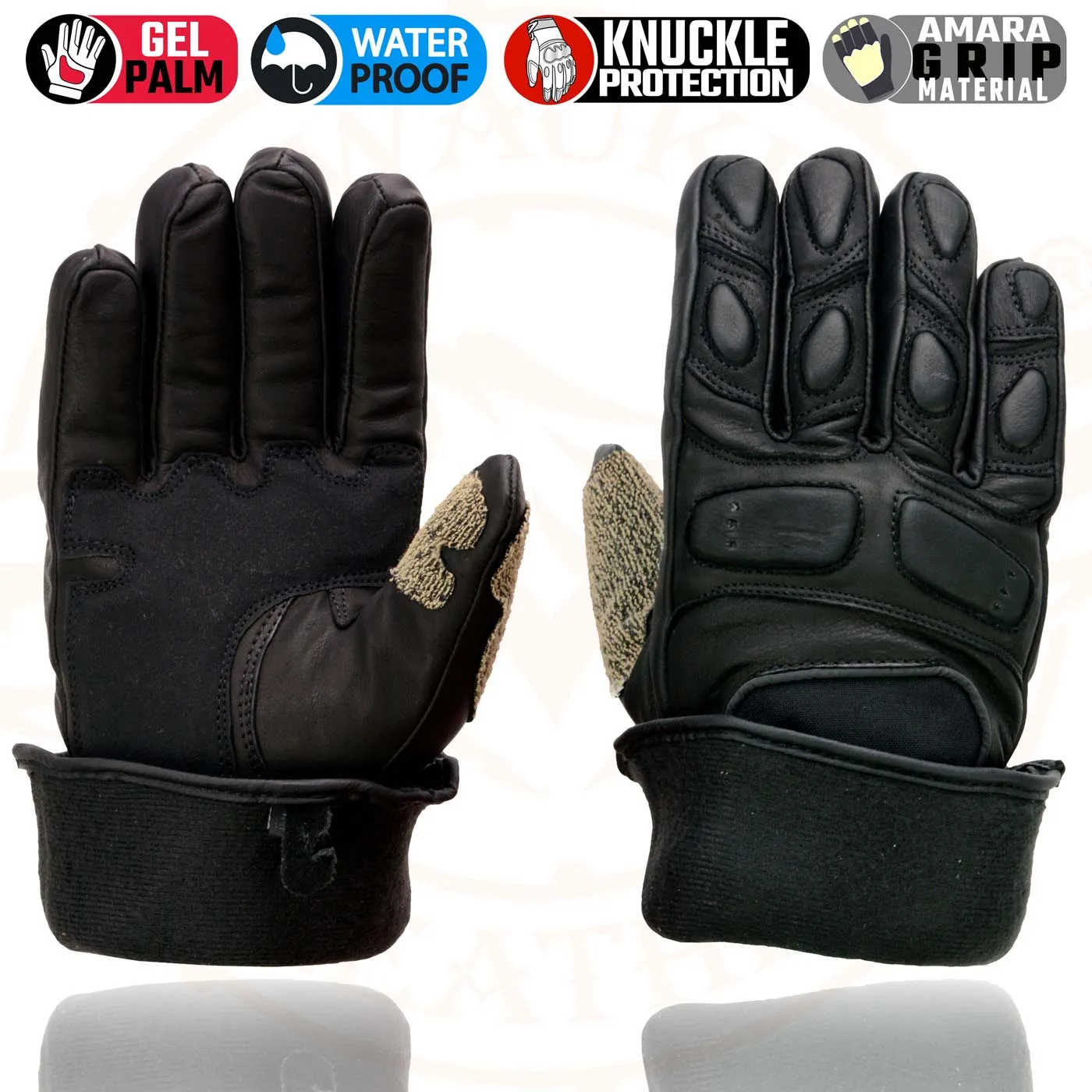 Milwaukee Leather SH814 Men's Black Leather Waterproof Gauntlet Motorcycle Gloves w/ Textile and Leather