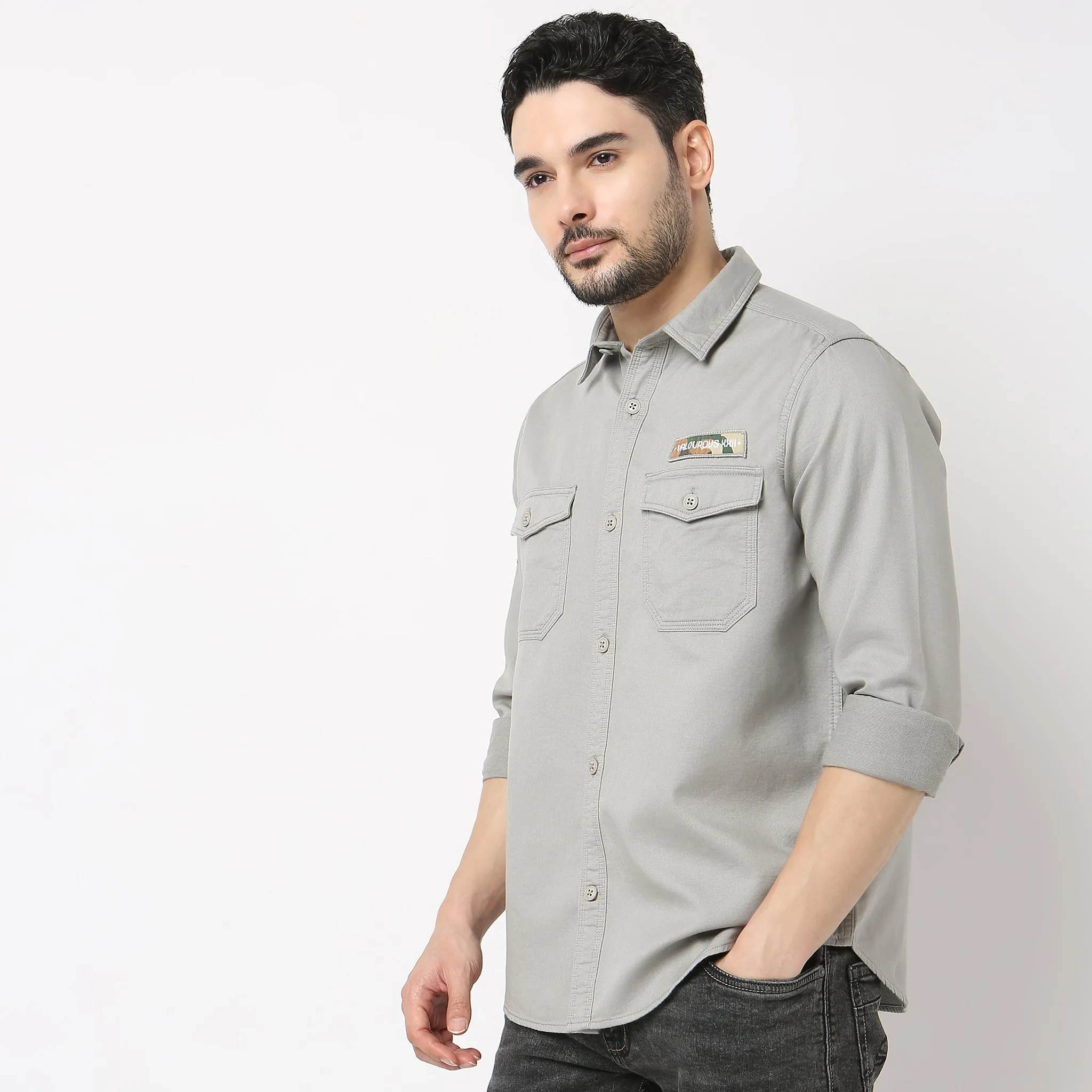 Modern Explorer - Rugged Shirt with Original Flap Pockets - Regular Fit Solid Shirt