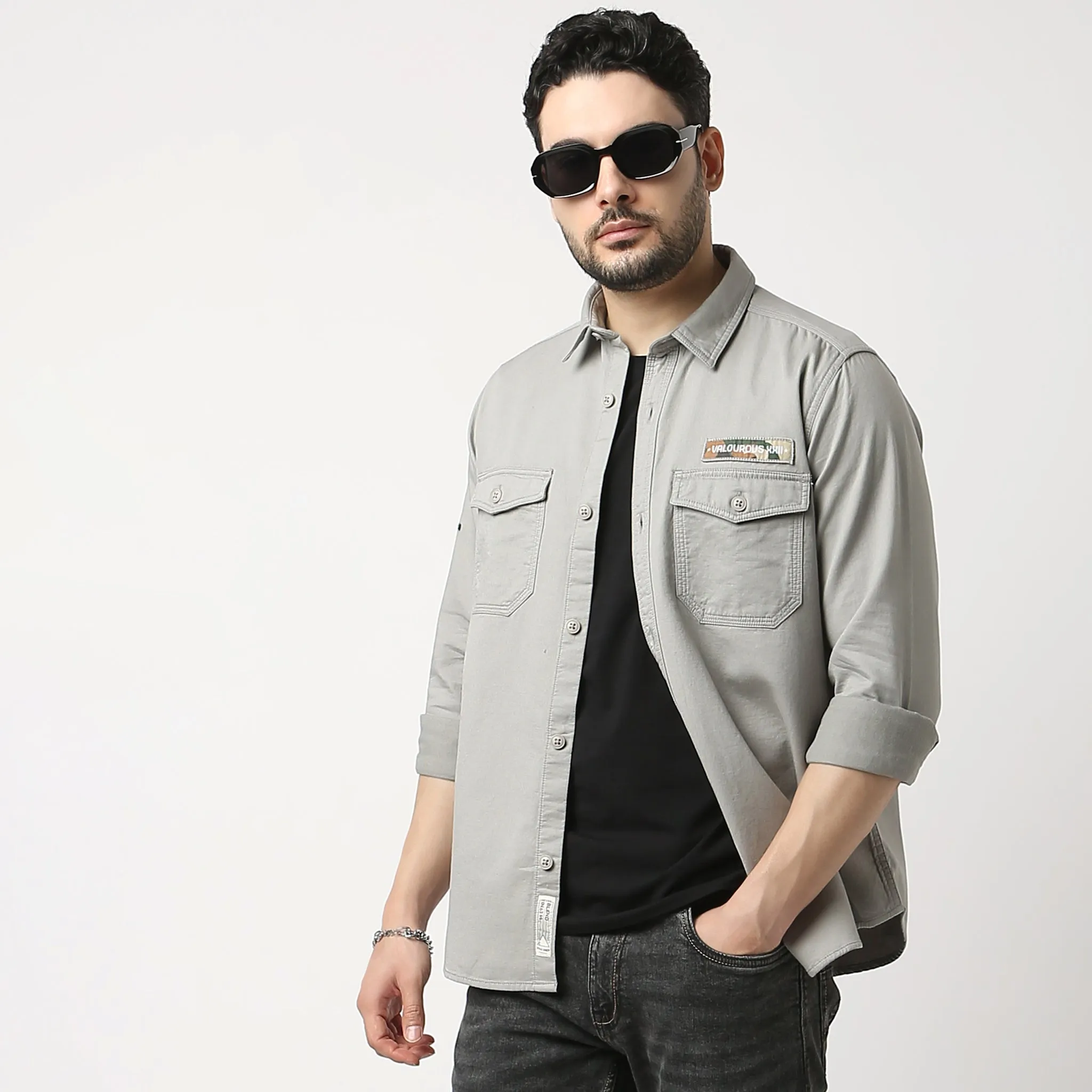 Modern Explorer - Rugged Shirt with Original Flap Pockets - Regular Fit Solid Shirt