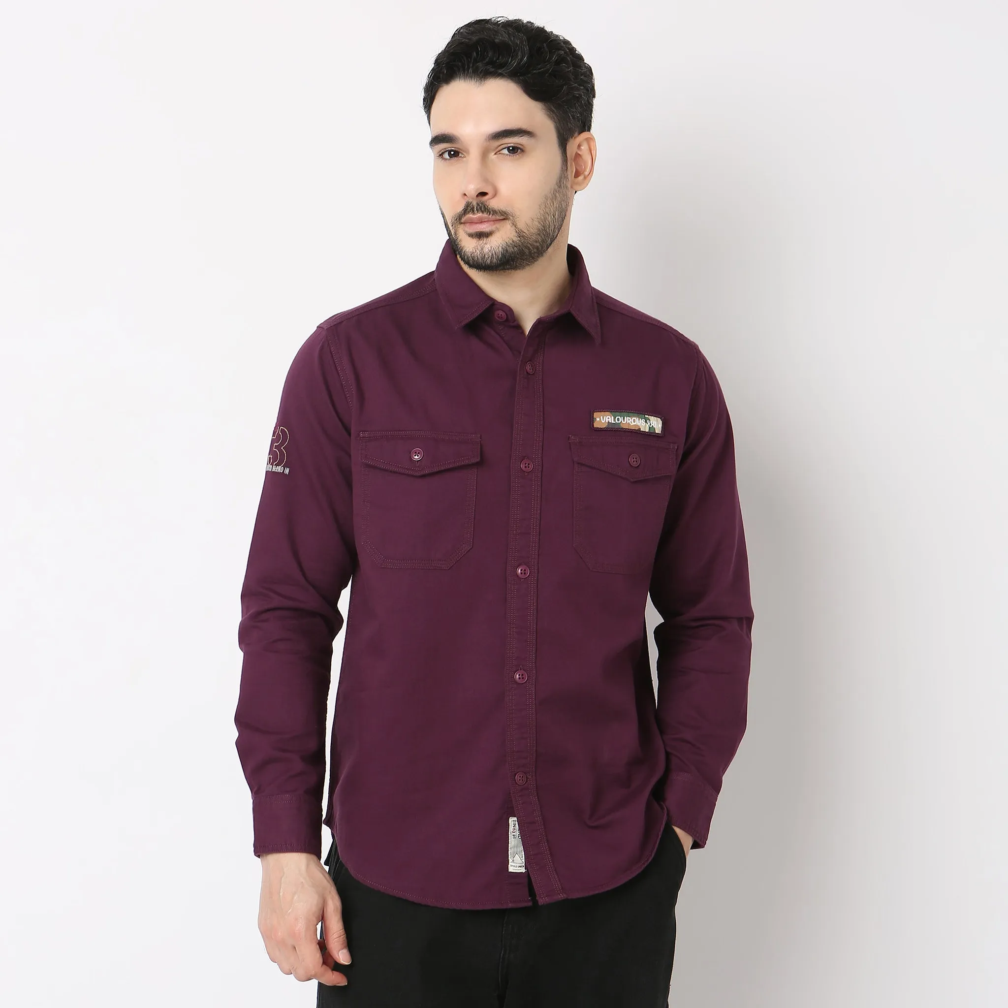 Modern Explorer - Rugged Shirt with Original Flap Pockets - Regular Fit Solid Shirt