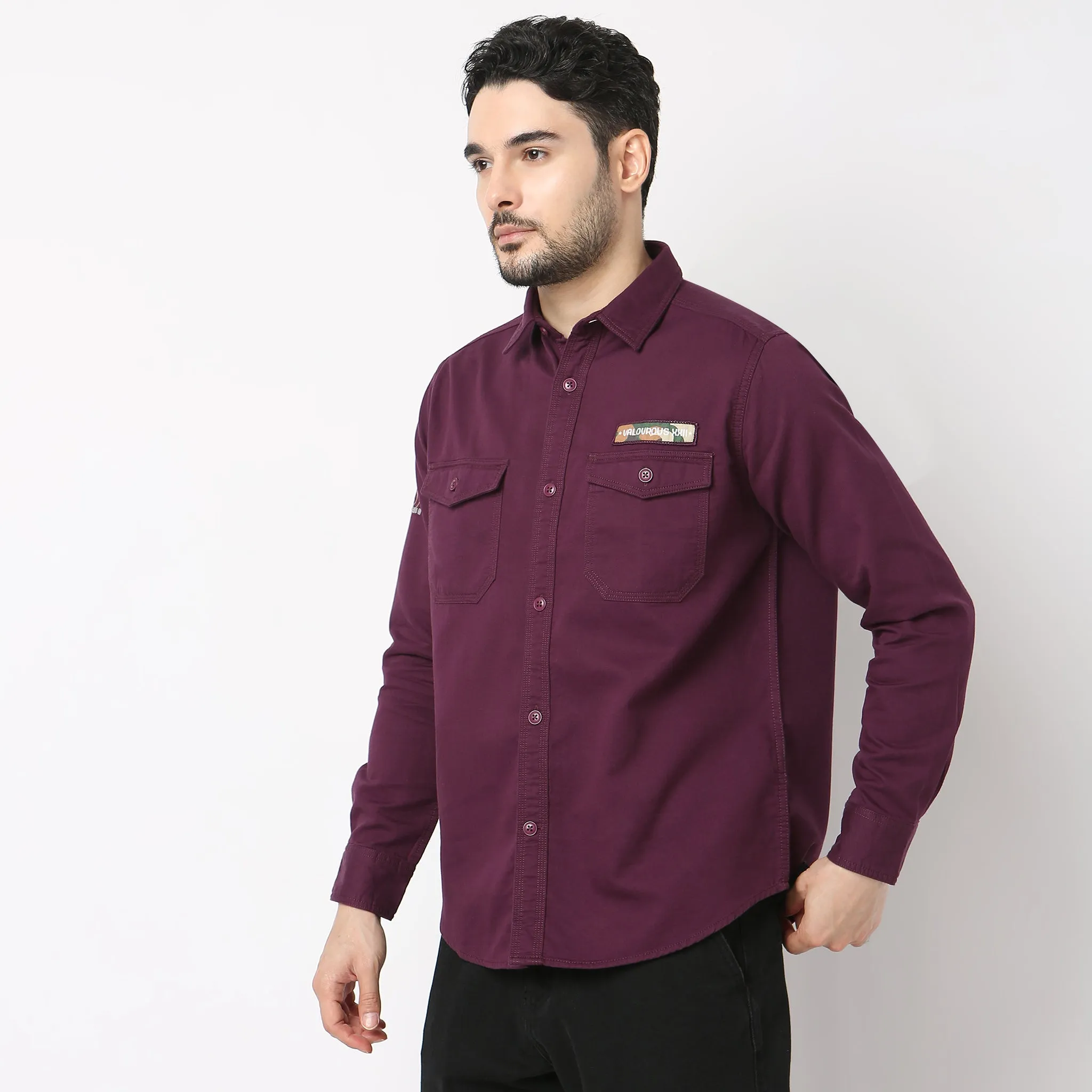 Modern Explorer - Rugged Shirt with Original Flap Pockets - Regular Fit Solid Shirt