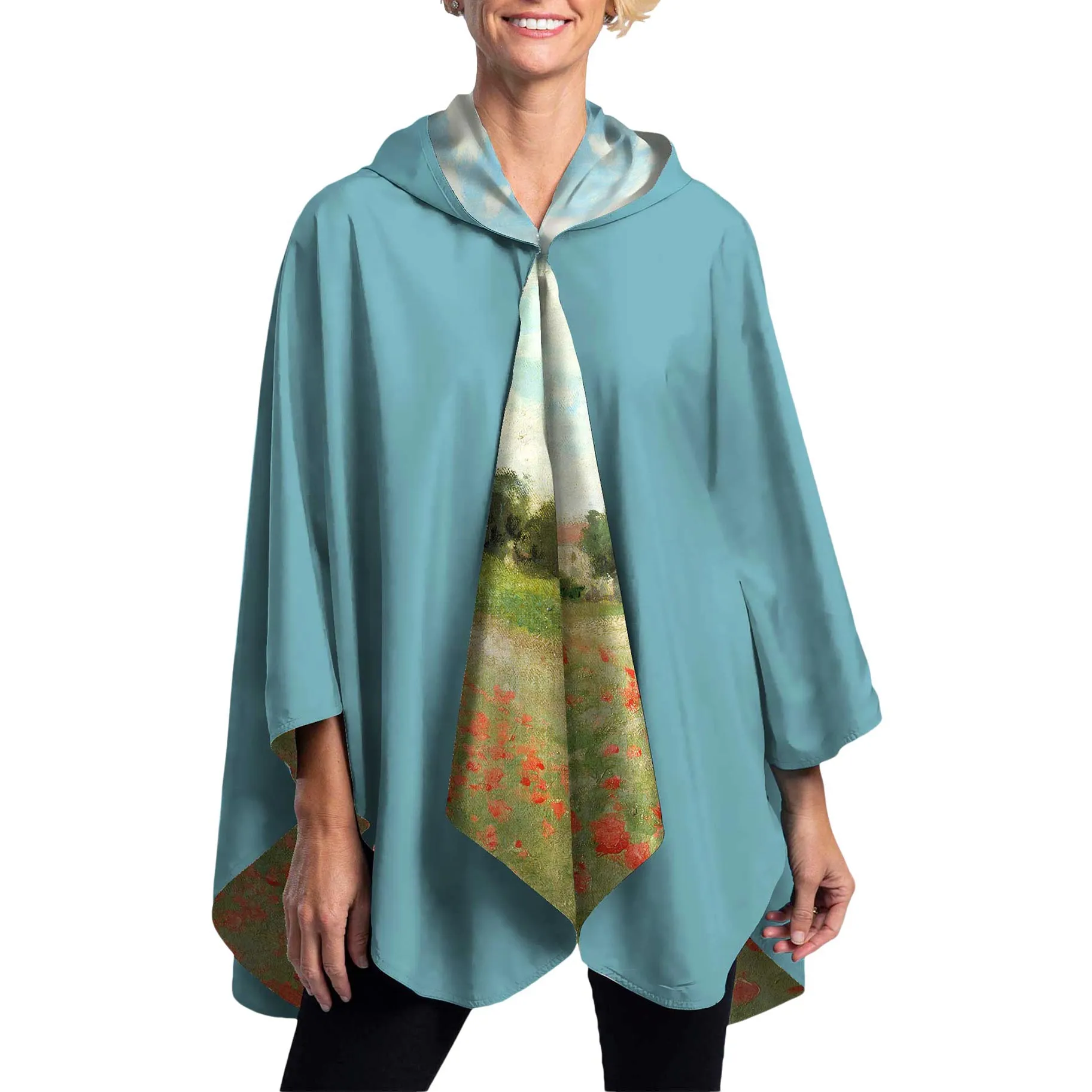 Monet Poppy Field Womens Rain Cape - Rainproof Breathable Rain Poncho