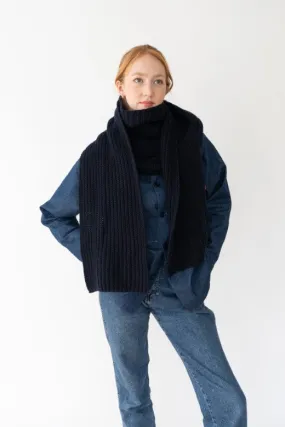 Navy Blue Bib Merino Wool Scarf