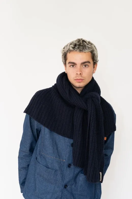 Navy Blue Bib Merino Wool Scarf