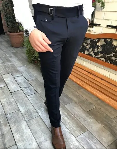 Navy Blue Single Buckle Gurkha Pants