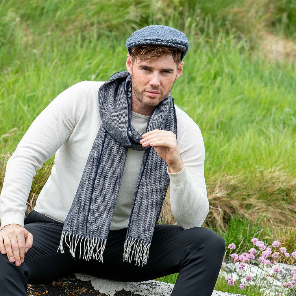 Navy Herringbone Lambswool Scarf