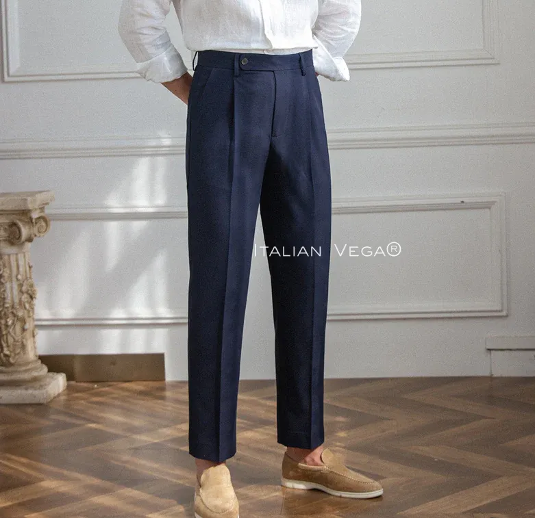 Navy Men Pleated Trouser by Italian Vega®