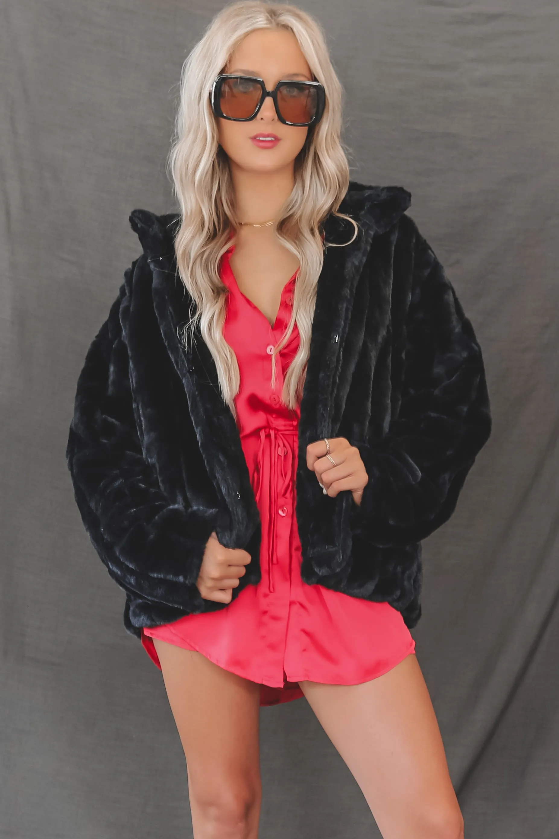 Oh So Sassy Black Faux Fur Statement Coat