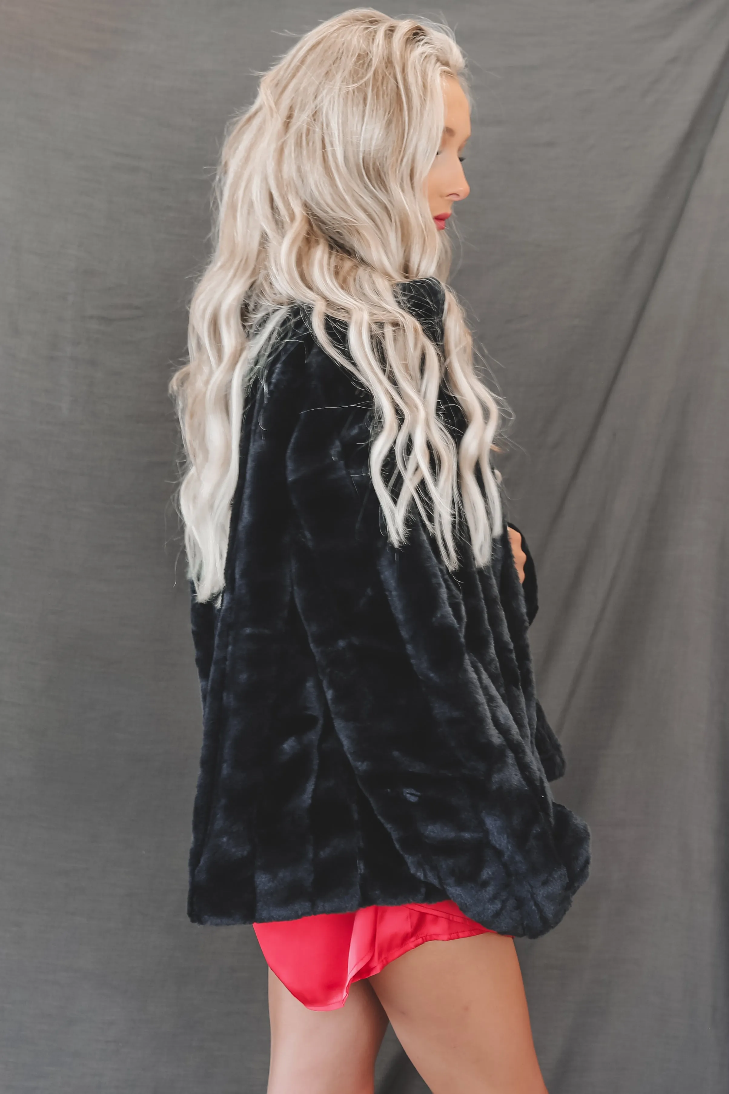 Oh So Sassy Black Faux Fur Statement Coat