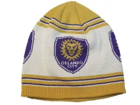 Orlando City SC Adidas Off-White Gold Striped Acrylic Knit Skull Beanie Hat Cap