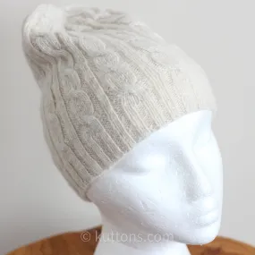 Pashmina Cashmere Cable Knit Hat - 100% Pure Pashmina Cashmere Handspun & Handknit Hat in Ladakh Himalayas | Cream