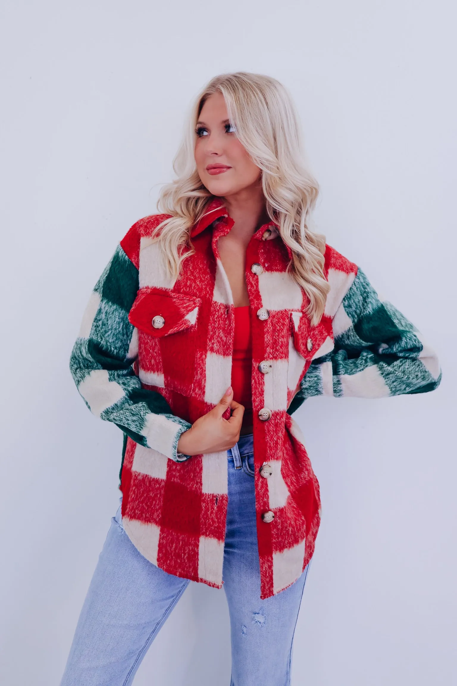 Pauly Plaid Shacket - Red Multi