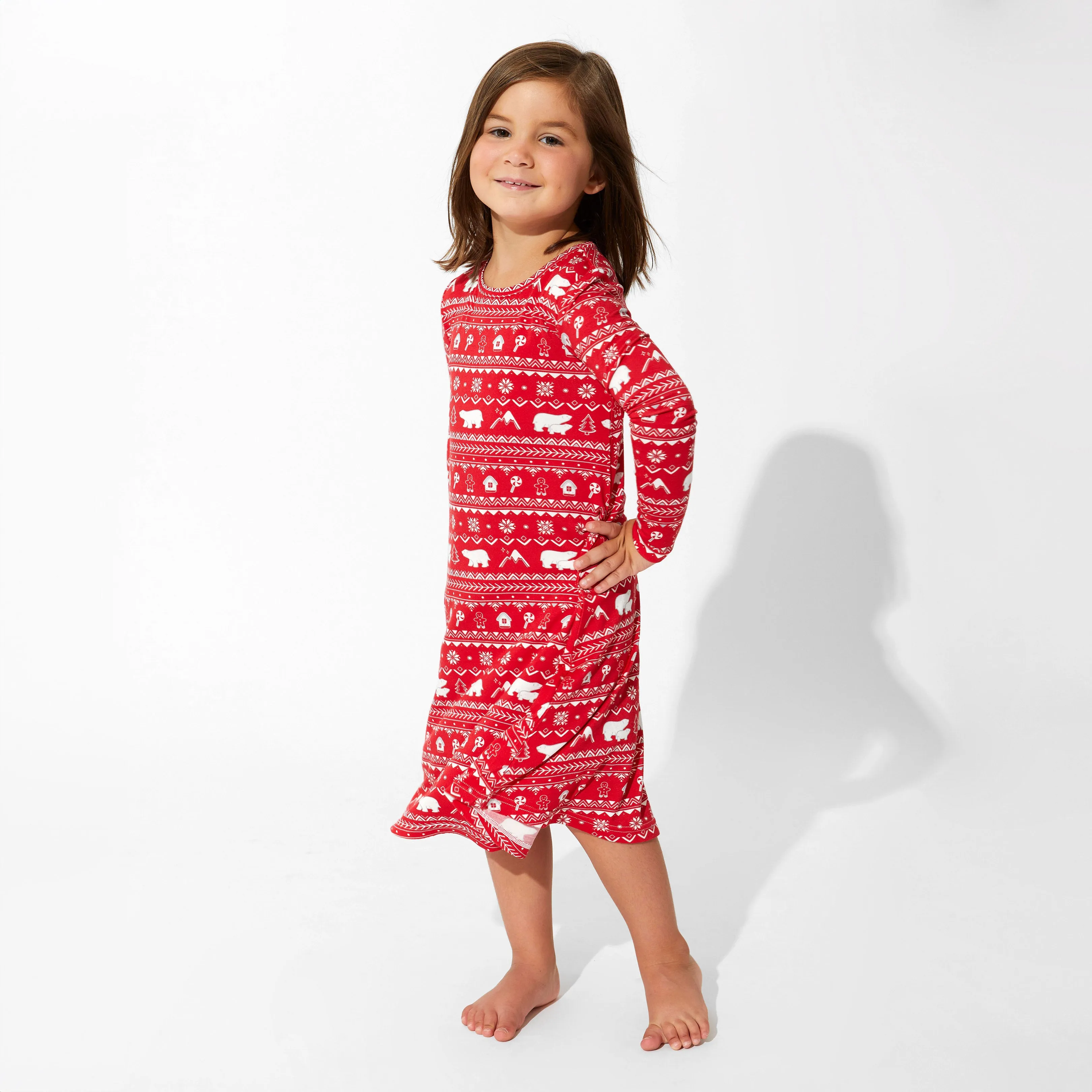 Polar Isle Red Bamboo Girls' Long Sleeve Dress