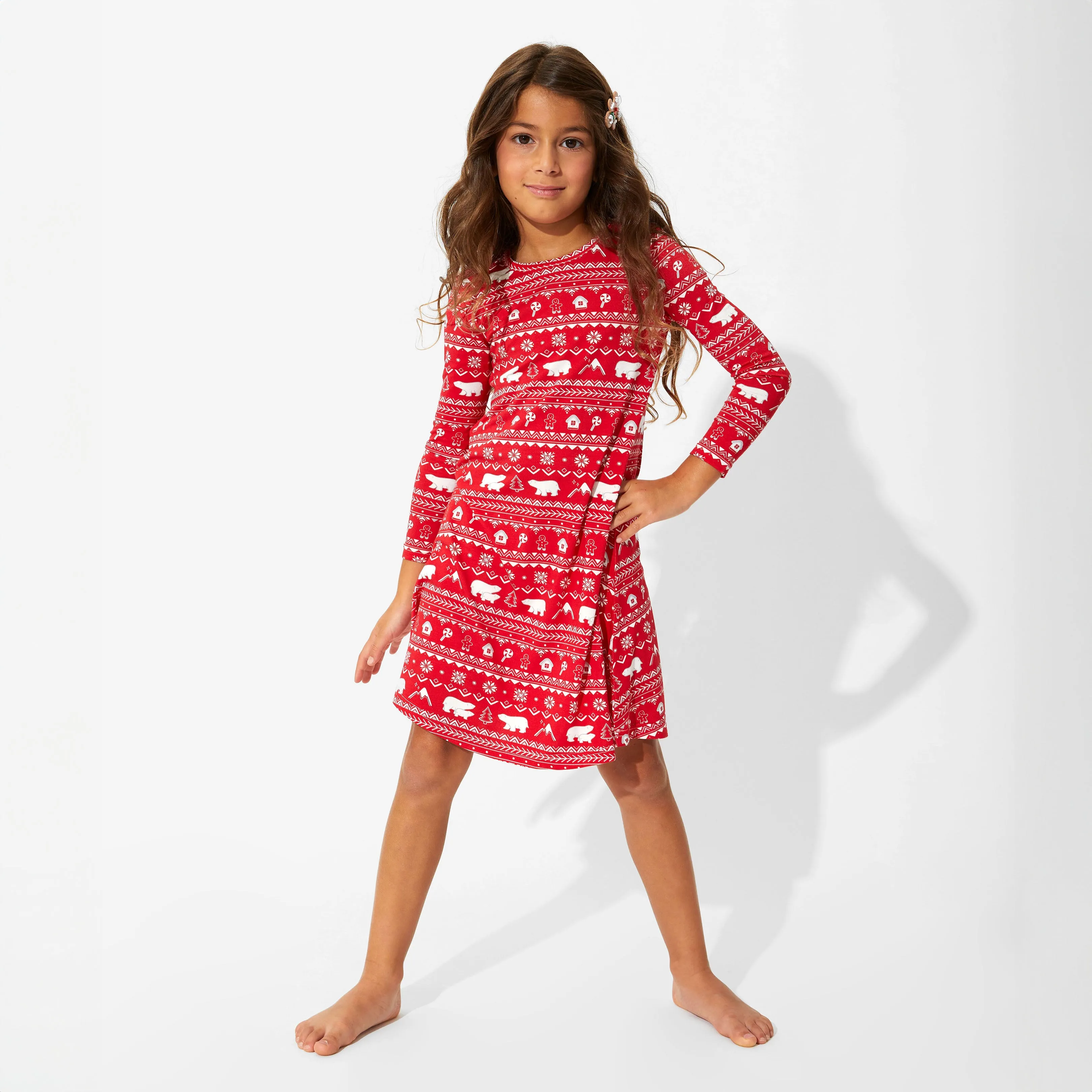 Polar Isle Red Bamboo Girls' Long Sleeve Dress