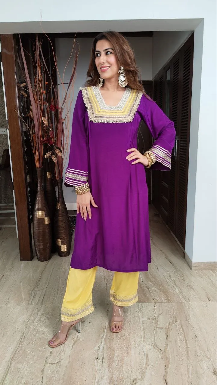 Purple Yellow Kurta Set